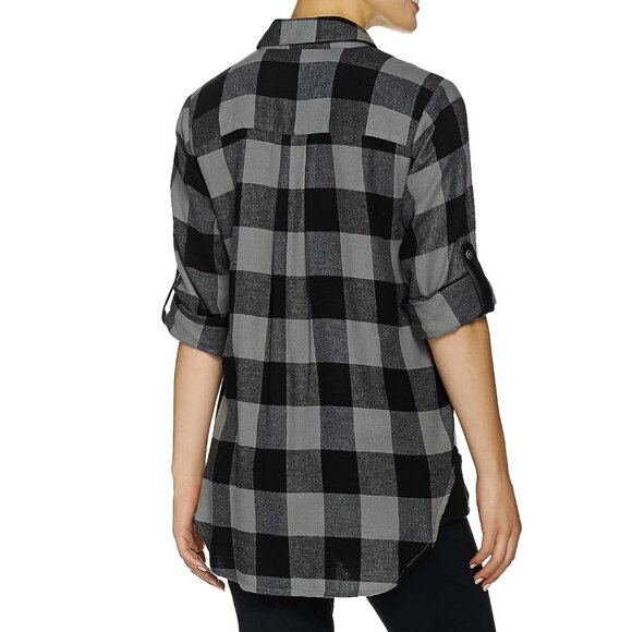 Joan Rivers Buffalo Check Shirt with Faux Leather Detail  16208 - Picture 2 of 2